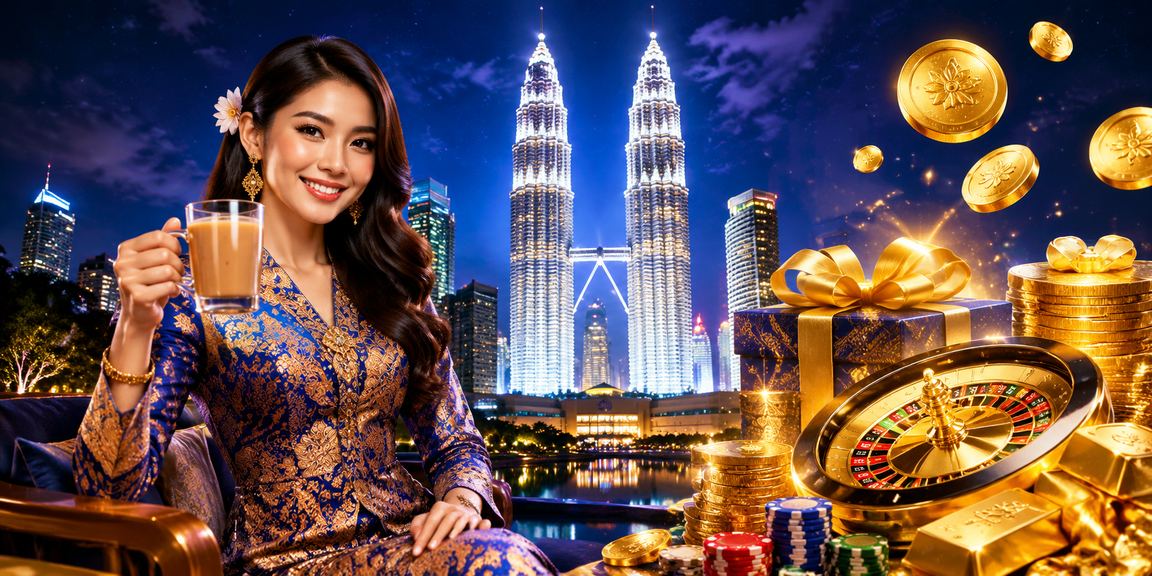 Pelancong bertaruh bola sepak di Kuala Lumpur dengan latar batik Malaysia